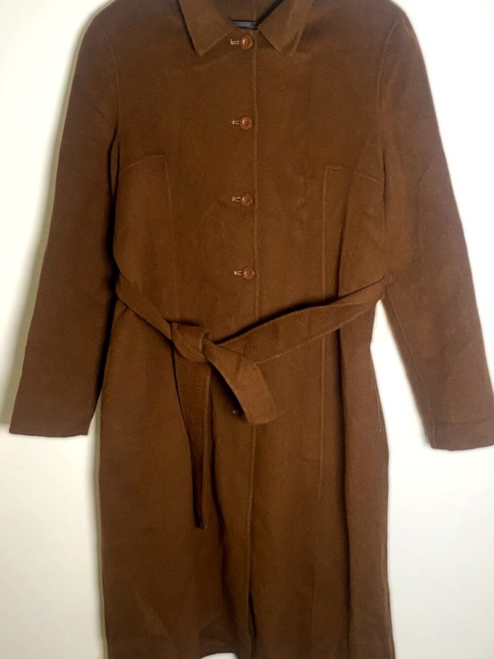 Sara New York Camel Belted Long Coat Button Front Wool Look XL